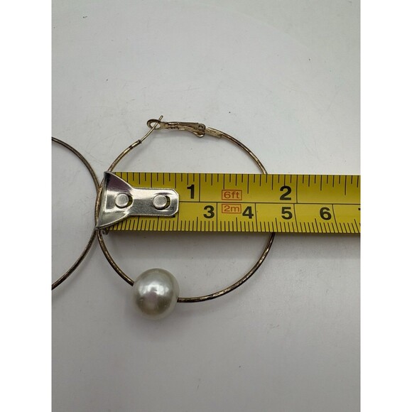 Lot Os 3 Pair Gold Tone Hoop Earrings Faux Pear Accents Large Statement - Picture 5 of 7